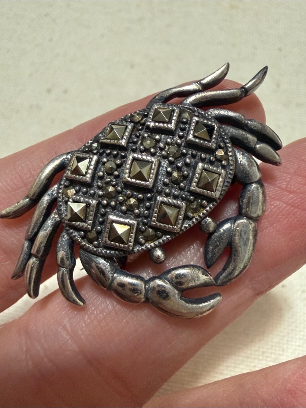 Vintage Sterling Silver 925 Crab Brooch Antique